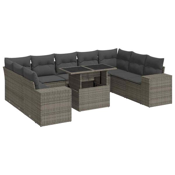 vidaXL Set Divano da Giardino 10 pz con Cuscini Grigio in Polyrattan