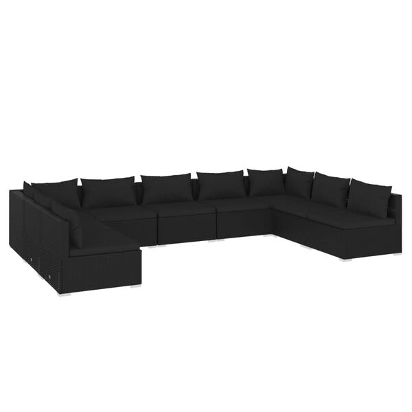 vidaXL Set Divani da Giardino 9 pz con Cuscini in Polyrattan Nero