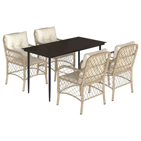 vidaXL Set da Pranzo da Giardino 5 pz con Cuscini Beige in Polyrattan