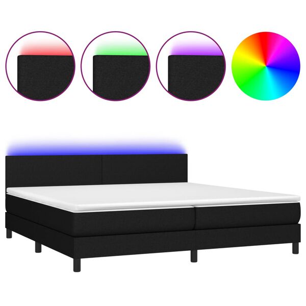 vidaXL Letto a Molle Materasso e LED Nero 200x200cm in Tessuto