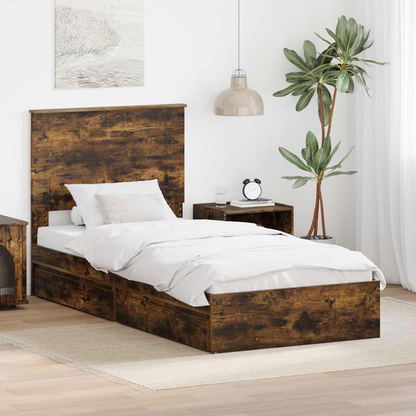 vidaXL Letto con Contenitore Rovere fum&eacute; 75 x 190 cm Legno multistrato