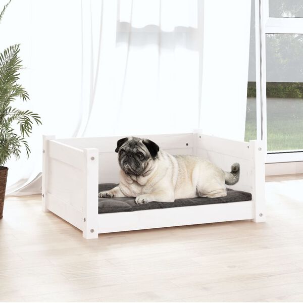 vidaXL Letto per cani bianco 65,5x50,5x28 cm in legno di pino massiccio