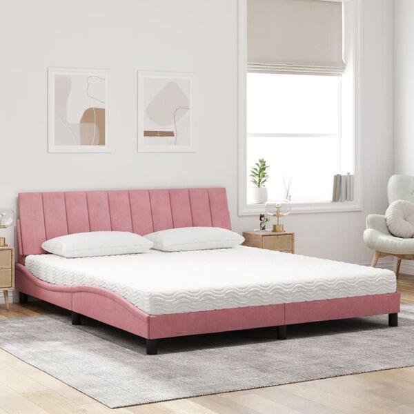 vidaXL Letto con Materasso Hanko Rosa 180x200 cm in Velluto