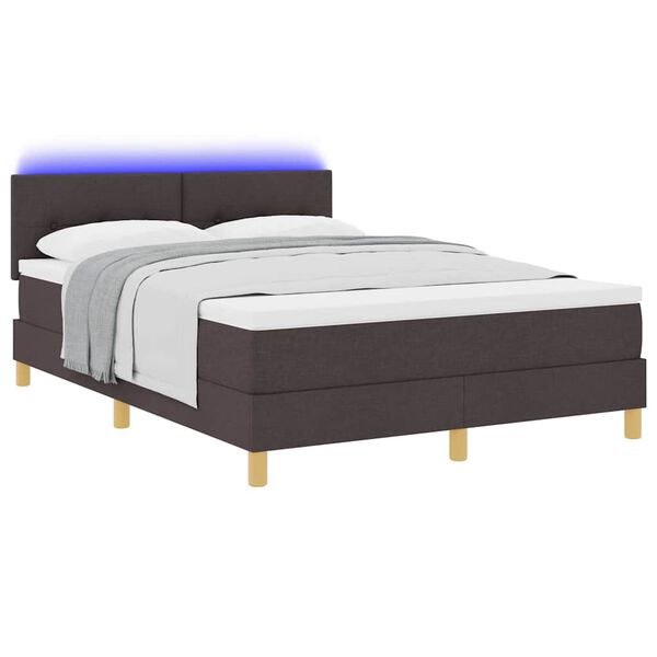 vidaXL Letto a Sorgente LED con led Marrone Scuro 140 x 190 cm Tessuto