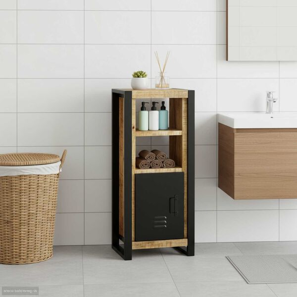 vidaXL Mobiletto da Bagno con porta Marrone Legno massello di mango