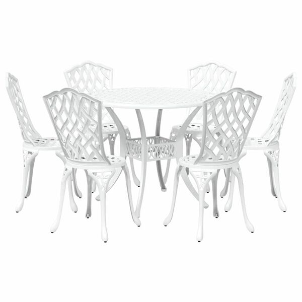 vidaXL Set da Pranzo per Giardino 7 pcs Bianco Alluminio