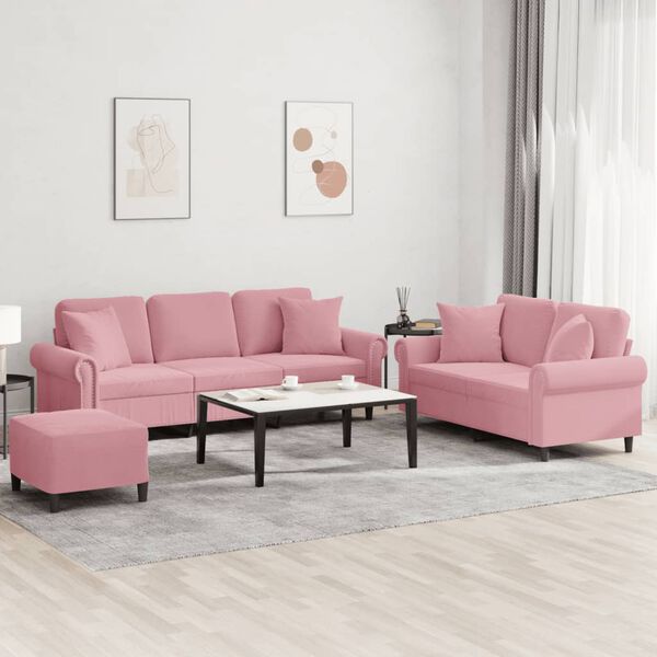 vidaXL Set di Divani 3 pz con Cuscini Rosa in Velluto