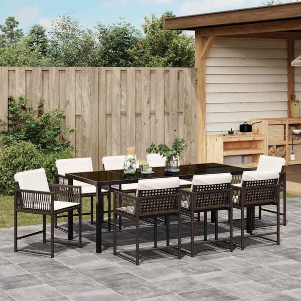 vidaXL Set da Pranzo per Giardino 9 pcs Marrone polyrattan