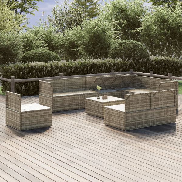 vidaXL Set Divani da Giardino 10 pz con Cuscini in Polyrattan Grigio