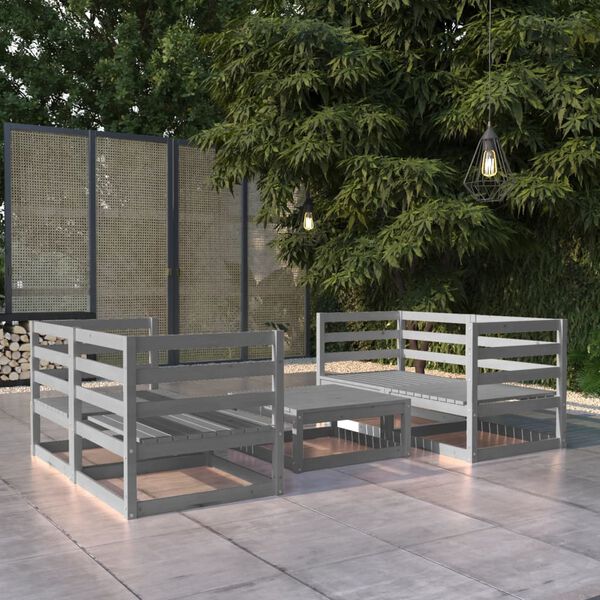 vidaXL Set Divani da Giardino 5 pz Grigio in Legno Massello di Pino