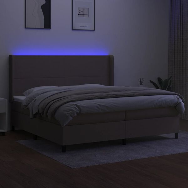 vidaXL Letto a Molle Materasso e LED tortora 200x200cm in Tessuto
