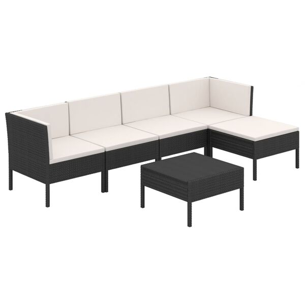 vidaXL Set Divani da Giardino 6 pz con Cuscini in Polyrattan Nero