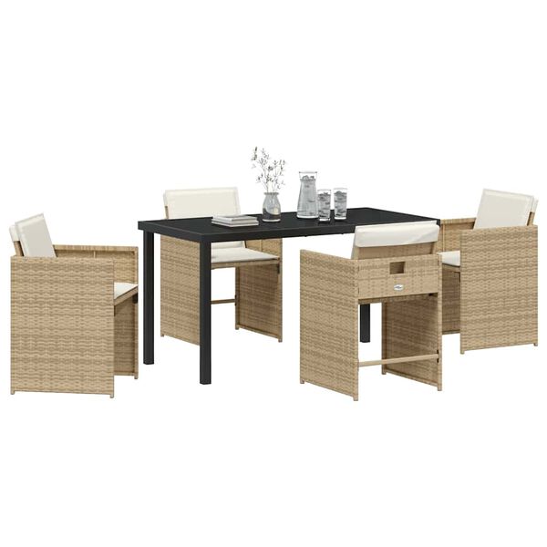 vidaXL Set da Pranzo per Giardino con cuscino 5 pcs Beige polyrattan