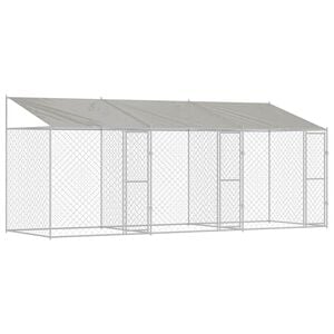 vidaXL Gabbia per Cani con Tetto Argento 600 x 200 x 256 cm