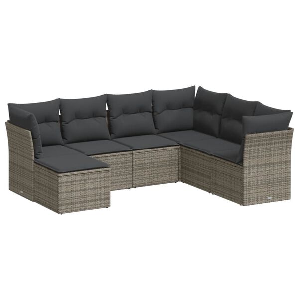 vidaXL Set Divani da Giardino 7 pz con Cuscini Grigio in Polyrattan