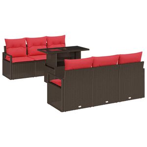 vidaXL Set Divano da Giardino 7 pz 6-Numero di posti Marrone e Rosso