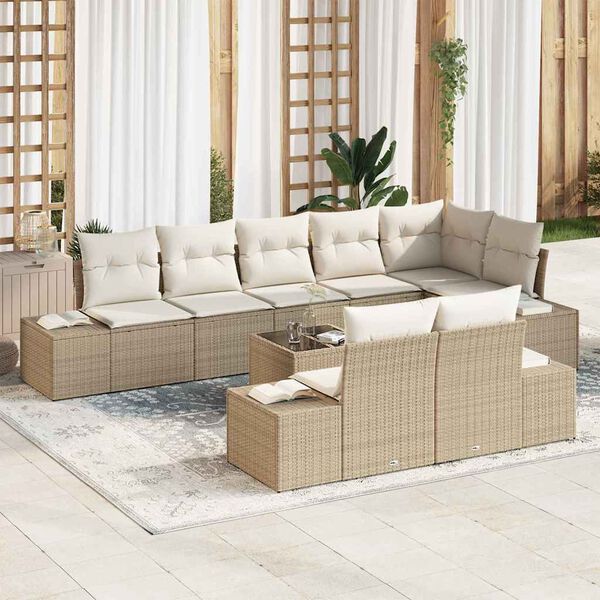 vidaXL Set Divano da Giardino Beige e Crema Poly Rattan