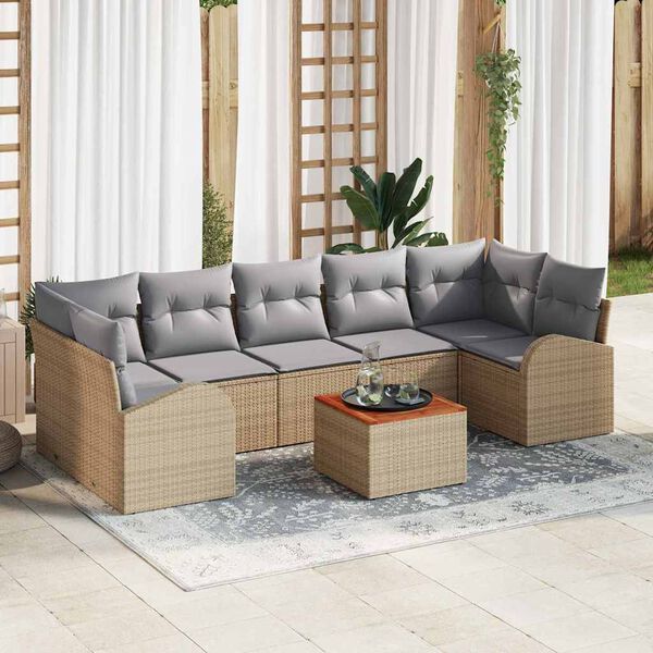 vidaXL Set Divano da Giardino con cuscino 8 pcs Beige polyrattan