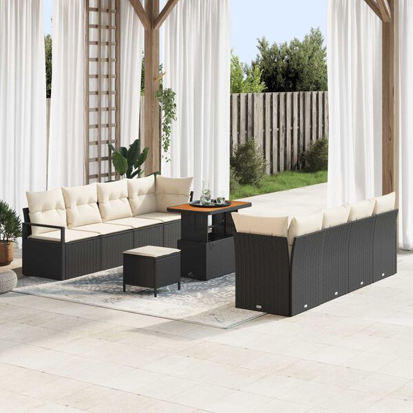 vidaXL Set Divano da Giardino con cuscino Nero e Crema 90 x 55 x 71 cm