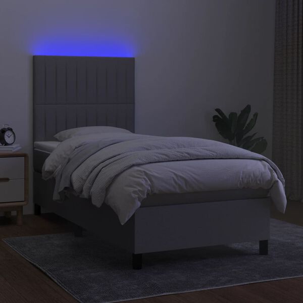 vidaXL Letto a Molle Materasso e LED Grigio Chiaro 90x200 cm Tessuto