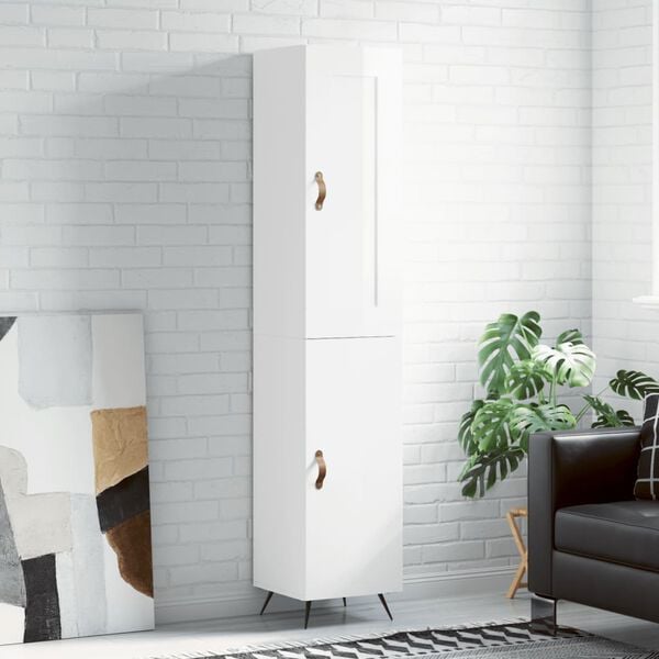 vidaXL Credenza 34,5x34x180 cm in Legno Multistrato Bianco Lucido