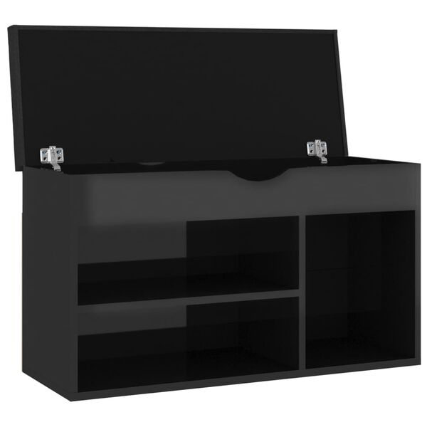 vidaXL Panca Porta Scarpe Cuscino Nero Lucido 80x30x47cm Multistrato
