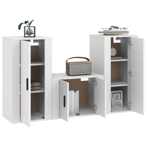vidaXL Set Mobili Porta TV 3 pz Bianco in Legno Multistrato