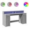 vidaXL Scrivania con Luci LED Grigio Sonoma 160x55x91cm in Multistrato