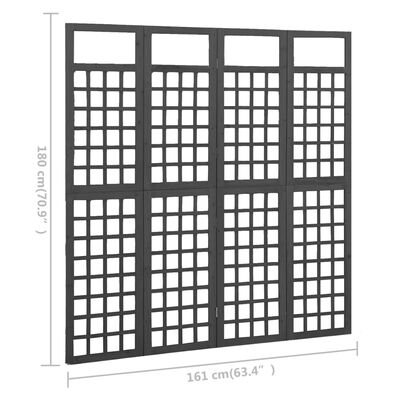 vidaXL Divisorio a 4 Pannelli Legno Massello di Abete Nero 161x180 cm