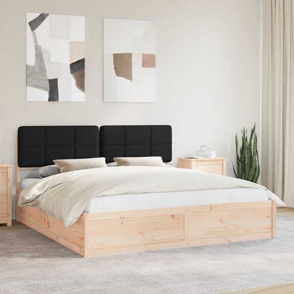 vidaXL Letto con Testiera Rivestita Nero 200 x 200 cm Pino massello