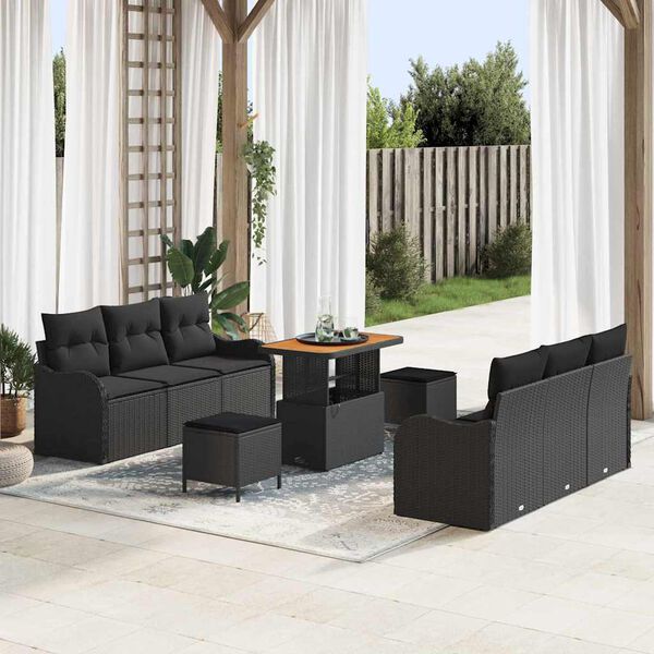 vidaXL Set Divano da Giardino 9 pcs Nero polyrattan