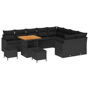 vidaXL Set Divano da Giardino con cuscino 12 pcs Nero polyrattan