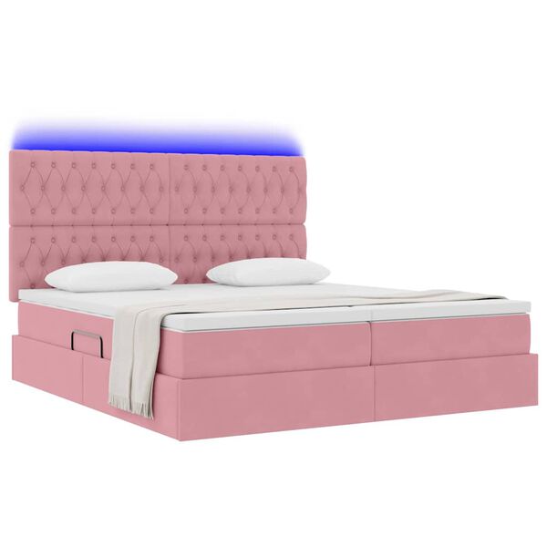 vidaXL Letto con luci a strisce a LED Rosa 200 x 200 cm Velluto