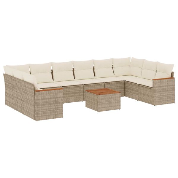 vidaXL Set Divani da Giardino 11 pz con Cuscini Beige in Polyrattan