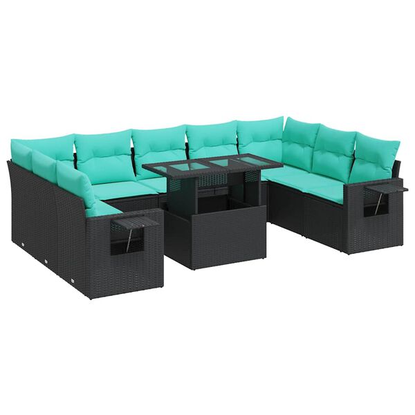 vidaXL Set Divani Giardino 10pz con Cuscini Nero in Polyrattan Acacia