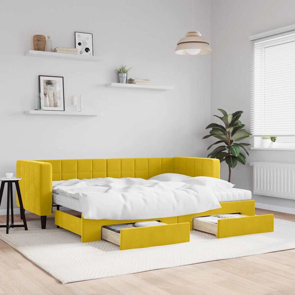 vidaXL Divano Letto Estraibile con Cassetti Giallo 80x200cm in Velluto