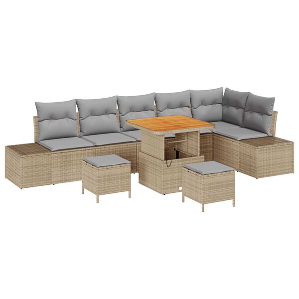 vidaXL Set Divano da Giardino con cuscino 9 pcs Beige polyrattan
