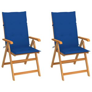 vidaXL Sedie da Giardino 2 pz con Cuscini Blu Reale in Massello Teak
