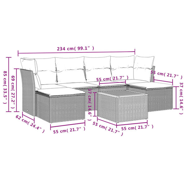 vidaXL Set Divani da Giardino 7 pz con Cuscini Grigio in Polyrattan