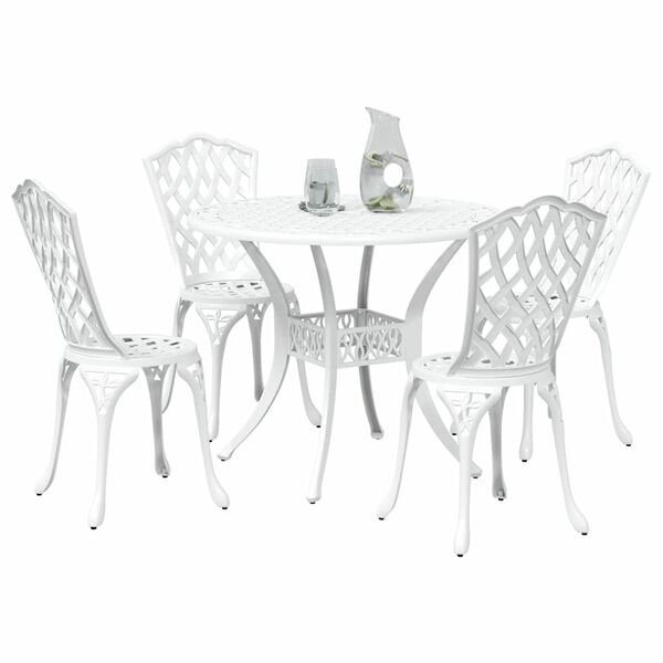 vidaXL Set da Pranzo per Giardino 5 pcs Bianco Alluminio