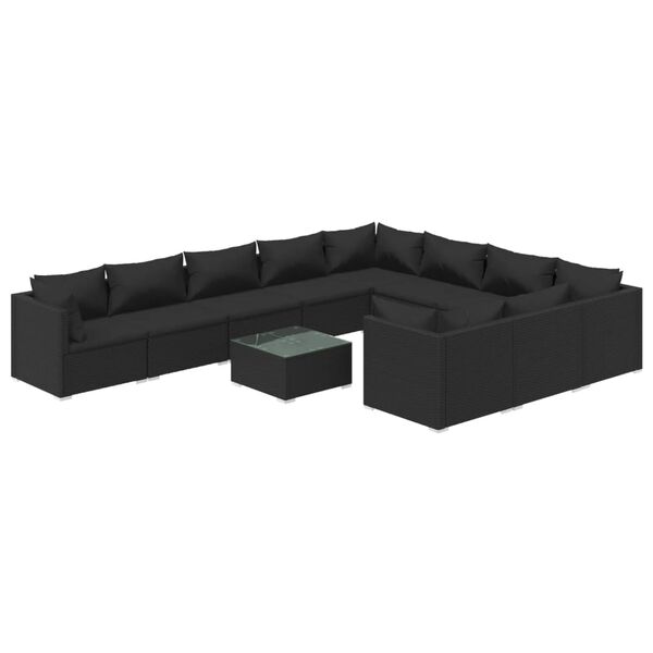 vidaXL Set Divani da Giardino 11 pz con Cuscini in Polyrattan Nero