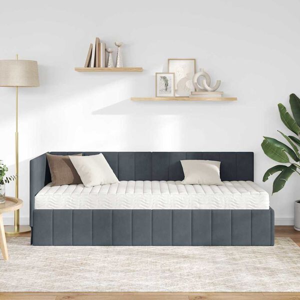 vidaXL Struttura Letto Angolare con Materasso 2 pcs Grigio Velluto