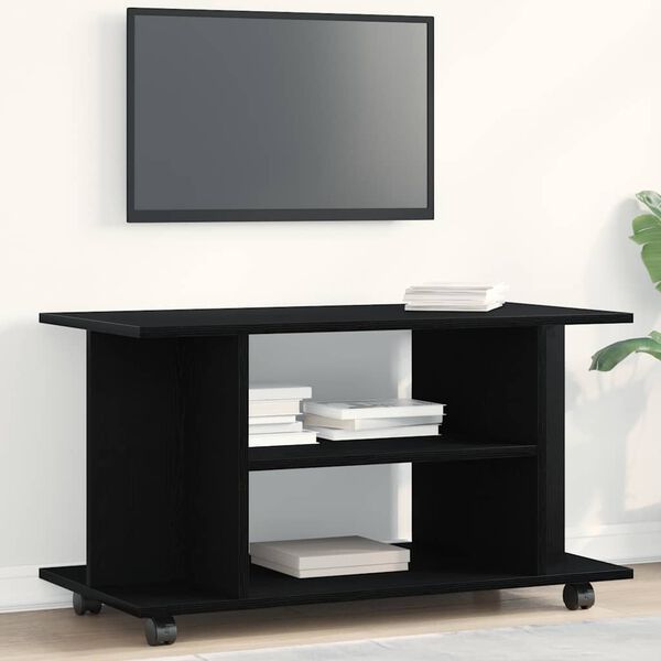 vidaXL Mobile TV Ruote Rovere Nero 80x40x45cm Legno Multistrato