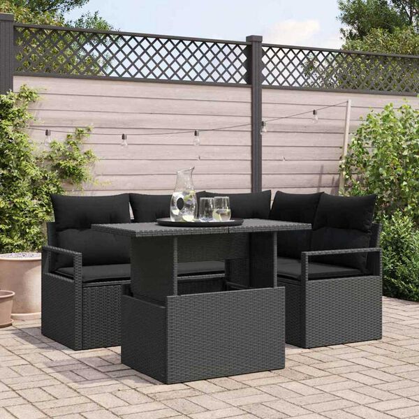 vidaXL Set Divano da Giardino con cuscino 5 pcs Nero Poly Rattan
