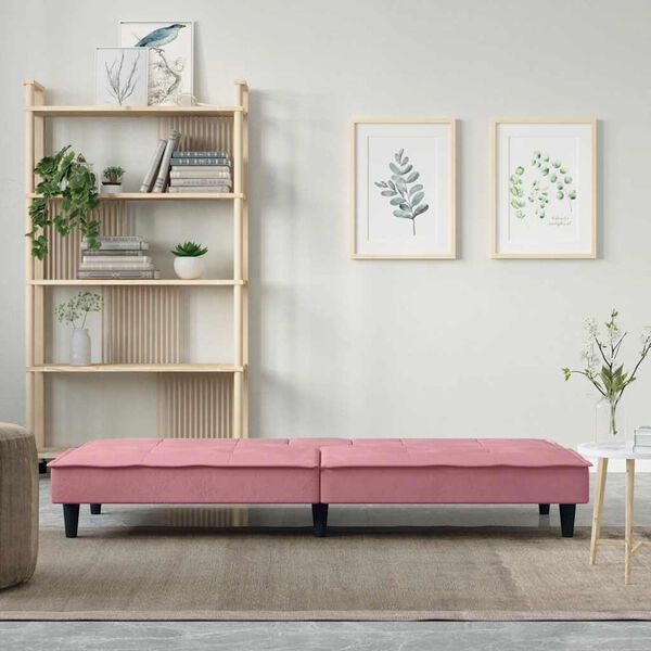 vidaXL Divano Letto con Portabicchieri in Velluto Rosa