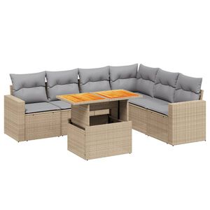 vidaXL Set Divani da Giardino 7 pz con Cuscini Beige in Polyrattan
