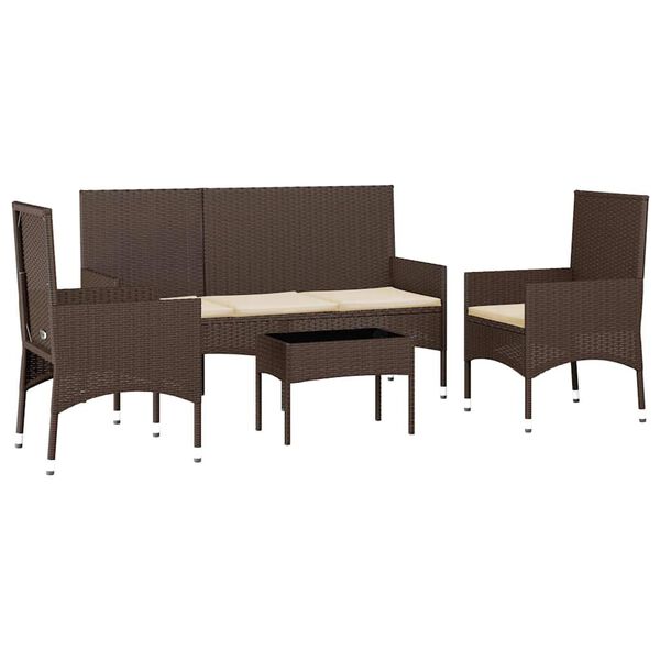 vidaXL Set Mobili da Giardino 4 pz con Cuscini in Polyrattan Marrone