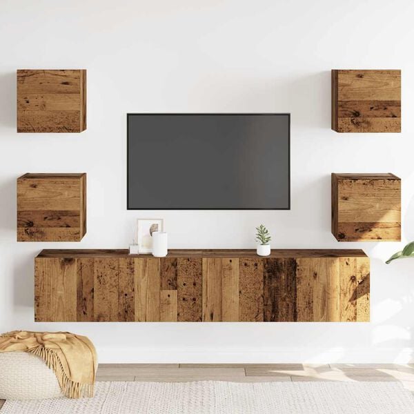 vidaXL Mobili TV a Parete 6 pz Legno Vecchio Legno Multistrato