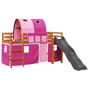 vidaXL Letto a Soppalco con Tunnel Bambini Rosa 80x200cm Massello Pino