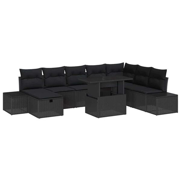 vidaXL Set Divano da Giardino 9 pcs Nero polyrattan